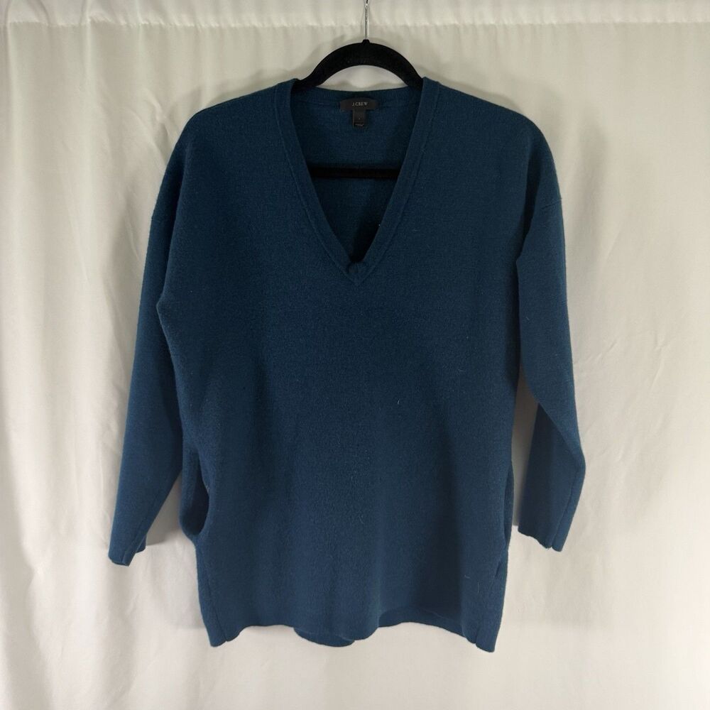 J. Crew Merino Wool Sweater Women's Large Blue Vneck Long Sleeve Pullover